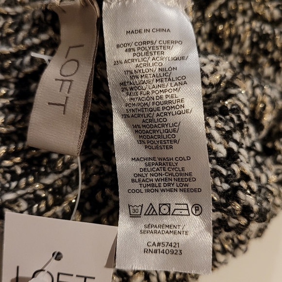 Loft Shimmer Tweed Pom Pom Beanie Hat New With Tag - Picture 9 of 12